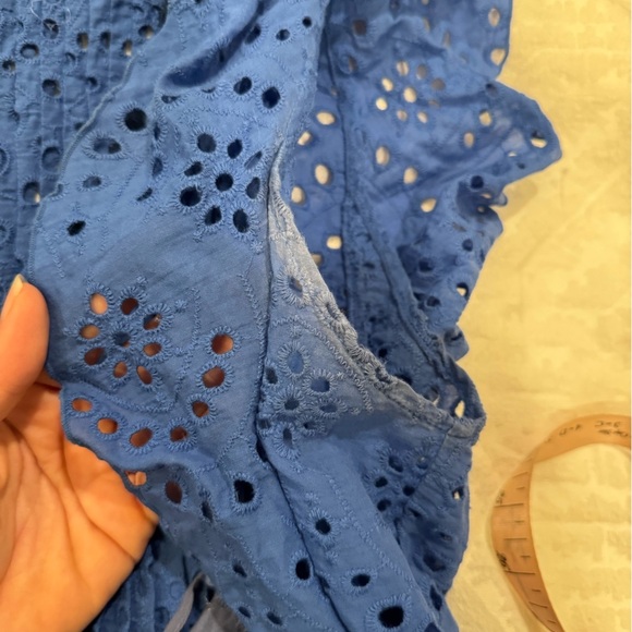 Poupette St Barth Blue Eyelet coverup with Tassels and pleating flutter sleeves - Picture 11 of 11